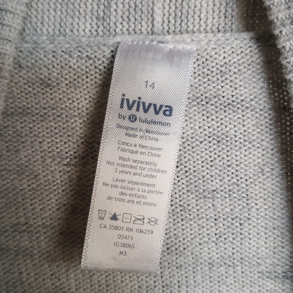 Lululemon Ivivva  Cardigan Gray Youth 14 Athleisure Open Front Womens Sweater